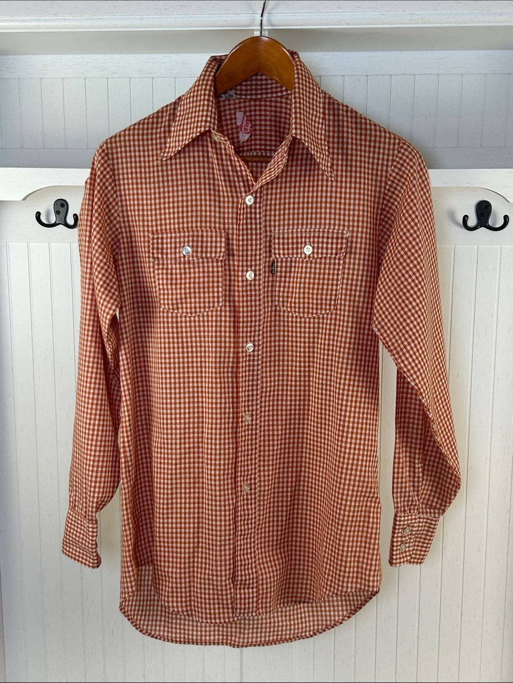 Vintage Levi’s Men’s Orange Gingham Western Shirt